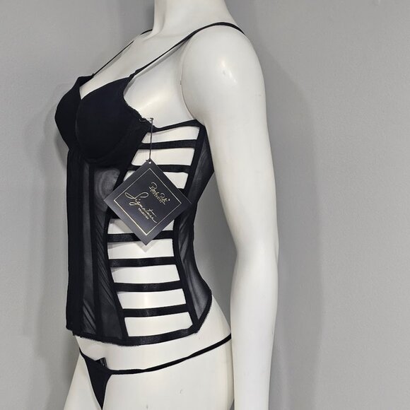 Rene Rofe  Uncaged Caged Side Bustier & G-String Lingerie Set - Picture 3 of 11